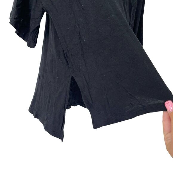 Black Relaxed Fit Deep V Neck Pocket T-Shirt Womens Size M Relaxed Basic Cherish - Picture 4 of 7